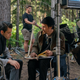 Rami Malek with director Cary Joji Fukunaga on the set of No Time To Die